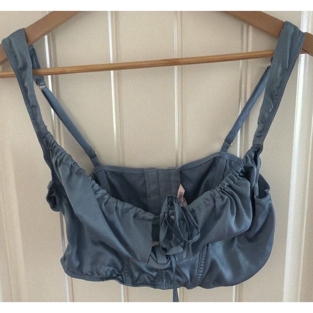 Altar’d State Satin Tie Corset Crop Sweetheart Ruffle Top Blue Small